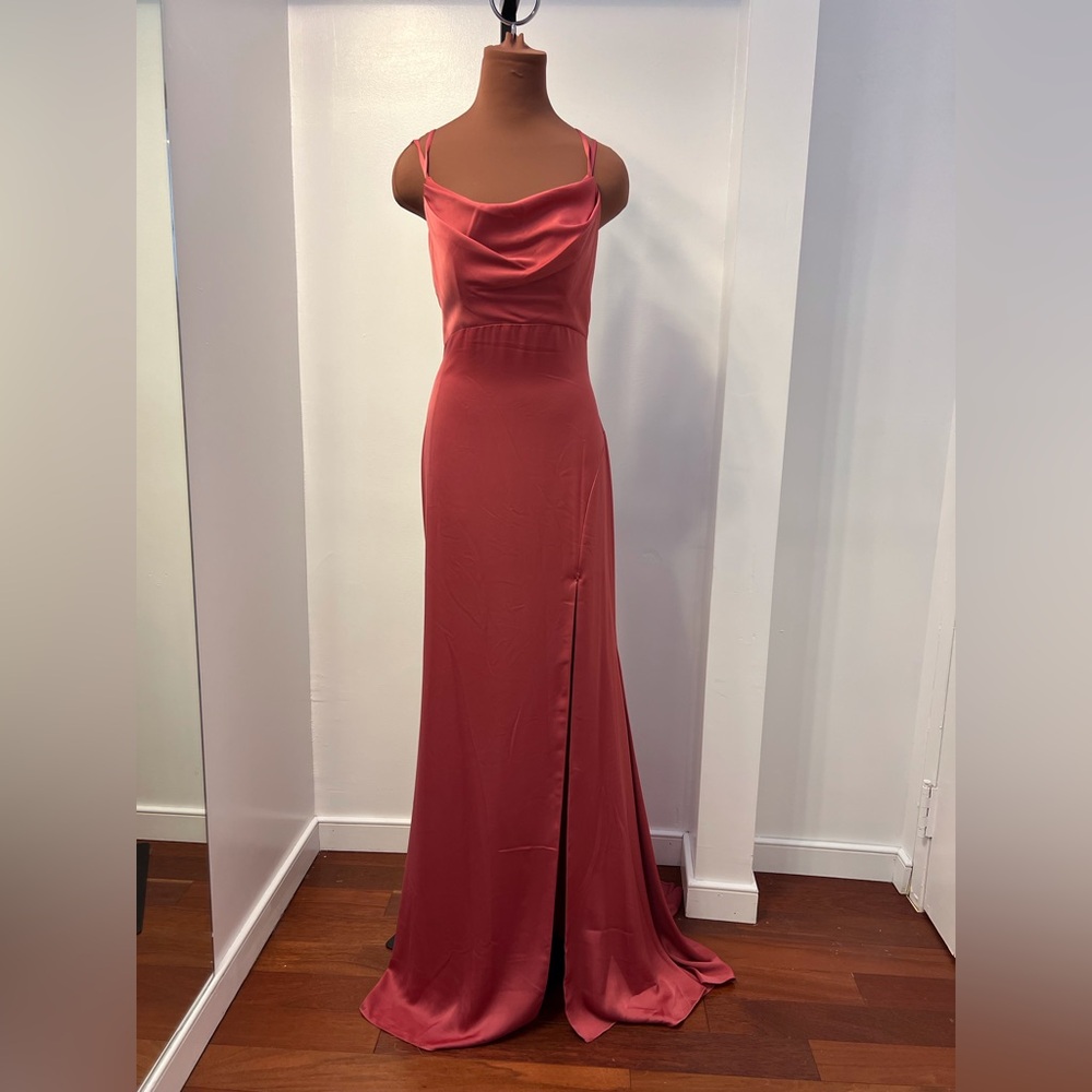 Satin Cowl Neck Lace Back with Slit
